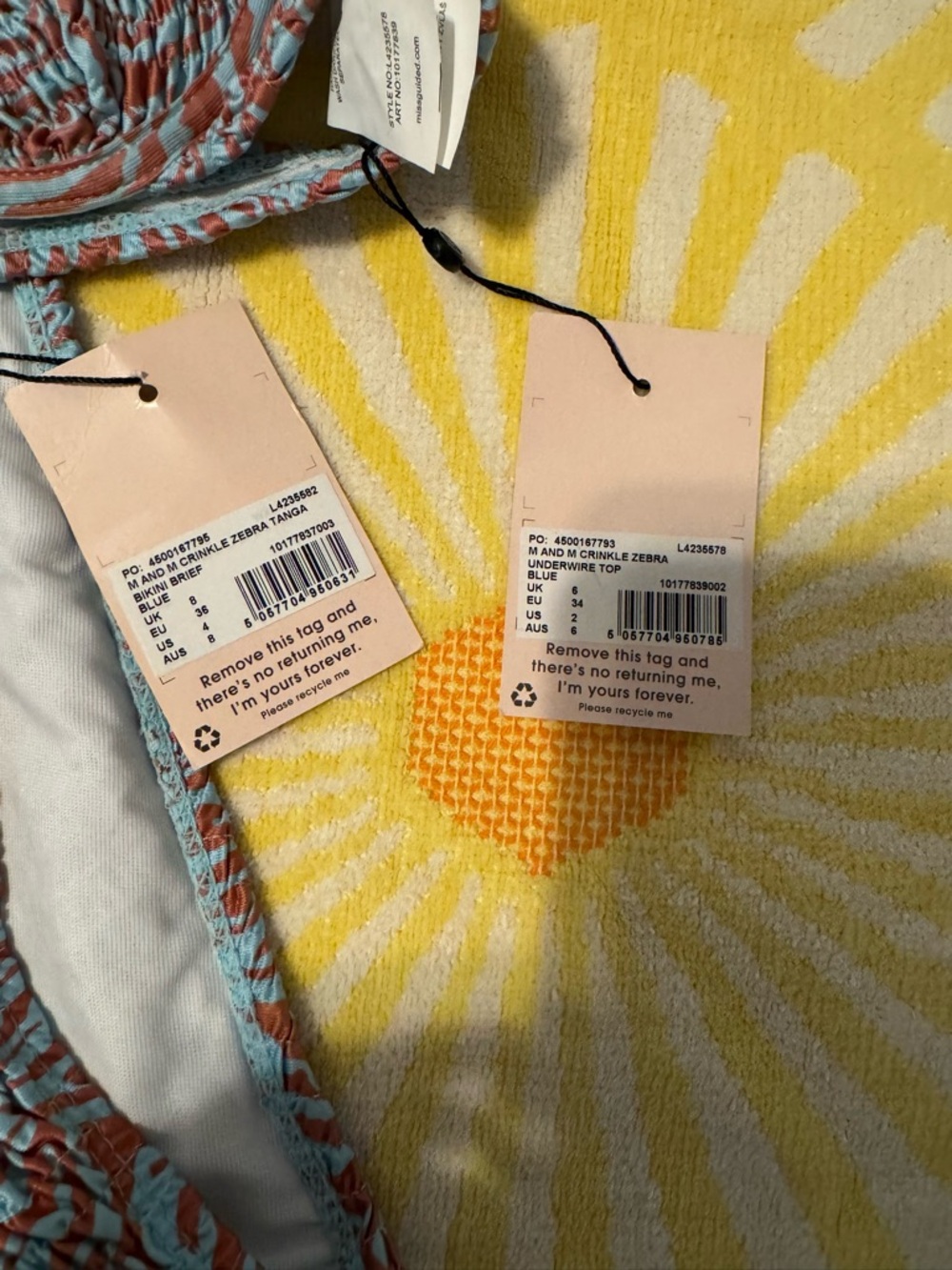 Two-Piece Bikini in Brown and Light Blue High Waisted Bottoms Top-2 Bottom-4 - Picture 2 of 2